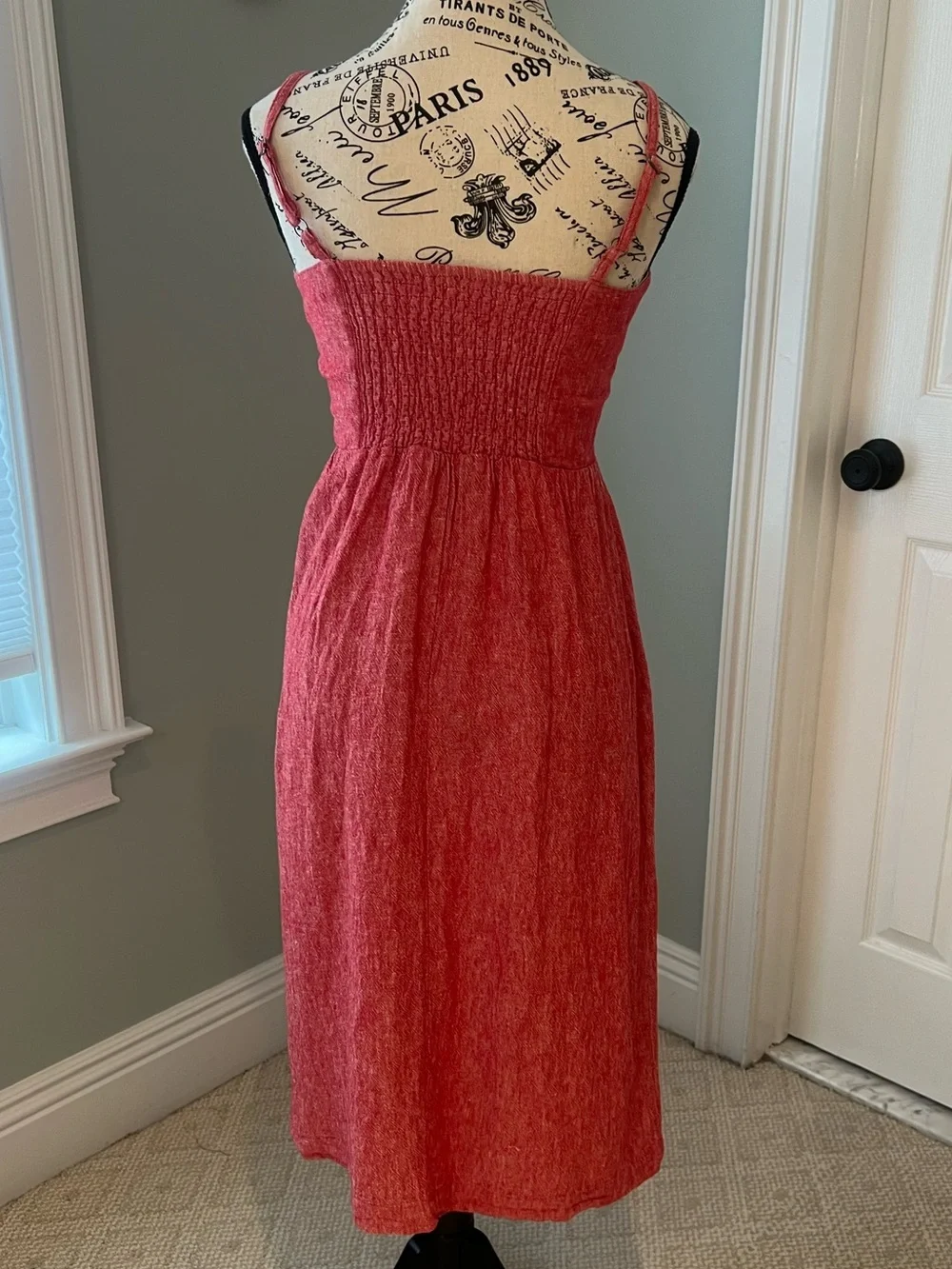 Indigo Rein coral-red linen-blend midi dress | Size S | Excellent Condition